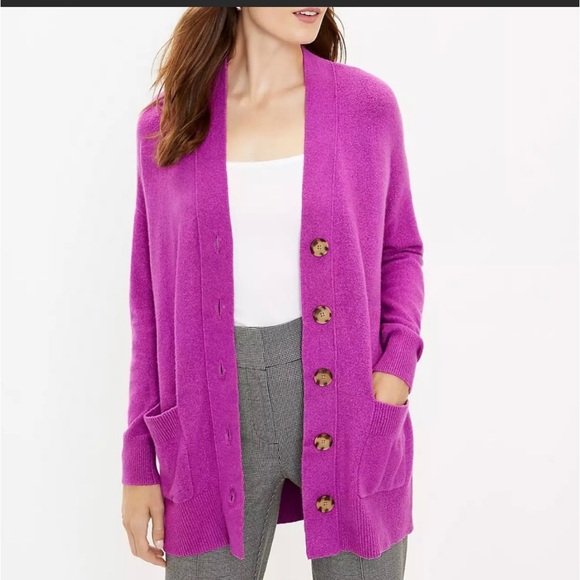 LOFT Sweaters - LOFT Fuchsia Boyfriend Cardigan Sweater